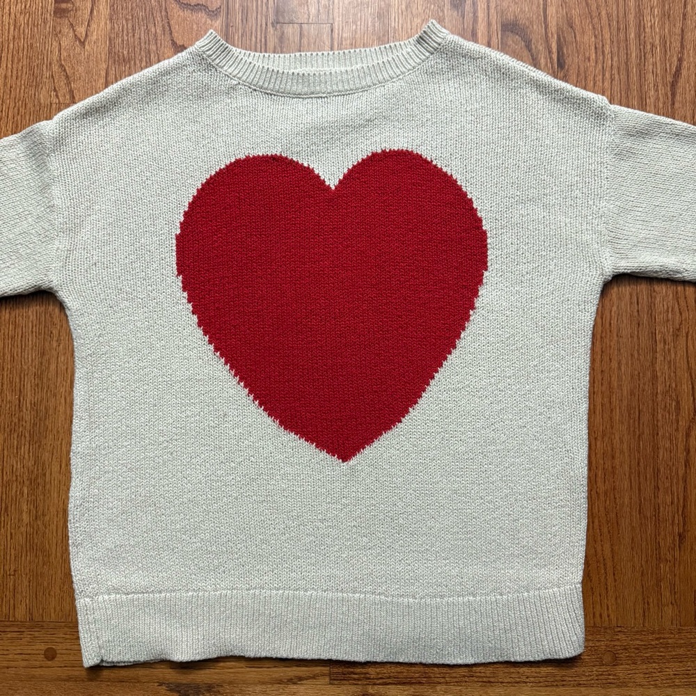 LOFT red heart beige long sleeve sweater size M - Picture 2 of 12